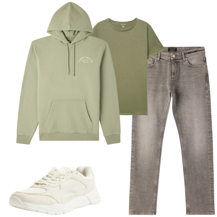 Outfit uomo - Total look #2346003. Stile Casual per Tutti i giorni. Abbinamento con sneakers, t-shirt, jeans, felpe con cappuccio.