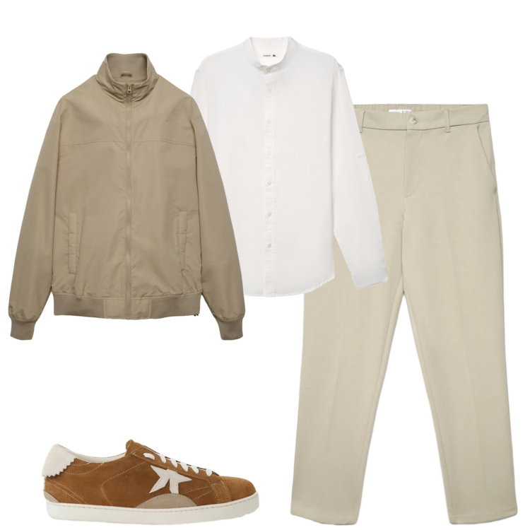 Outfit uomo - City. Stile Urban per Tutti i giorni. Abbinamento con sneakers, bomber, pantaloni chino, camicie.