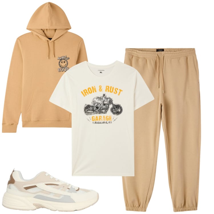 Outfit uomo - Total look #2346012. Stile Casual per Tutti i giorni. Abbinamento con t-shirt, felpe con cappuccio, sneakers, pantaloni.
