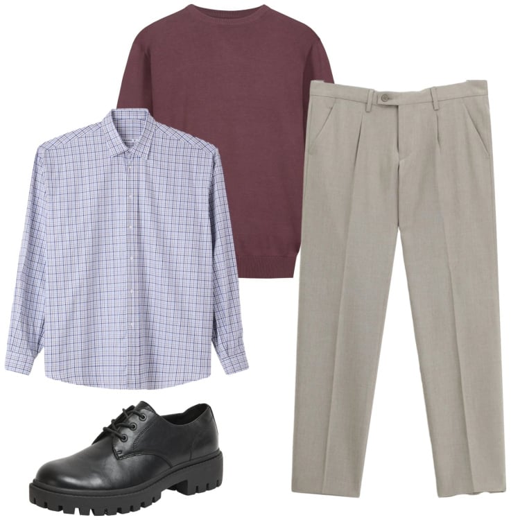 Outfit uomo - Total look #2346021. Stile Business/Elegante per Ufficio. Abbinamento con pantaloni, scarpe stringate, camicie, maglieria.