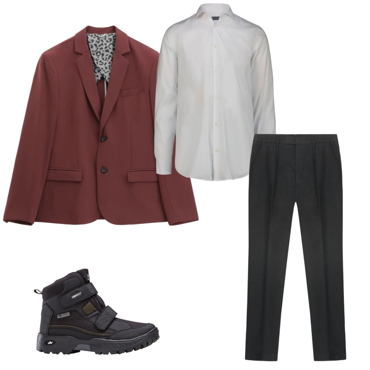 Outfit uomo - Crimson Velvet & Shadow. Stile Casual per Tutti i giorni. Abbinamento con stivali e stivaletti, giacche, camicie, pantaloni.