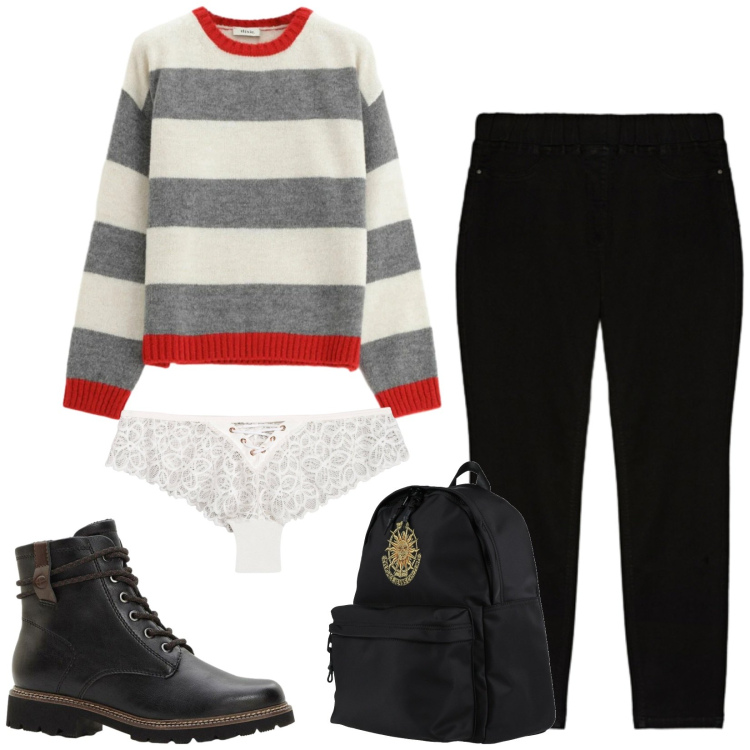 Outfit donna - Total look #2346026. Stile Casual per Tutti i giorni. Abbinamento con zaini, stivaletti, culotte, jeggings, maglieria.