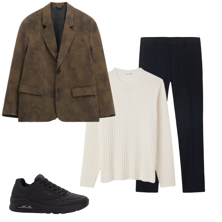 Outfit uomo - Textured Earth & Ivory. Stile Casual per Tutti i giorni. Abbinamento con sneakers, giacche, maglieria, pantaloni.