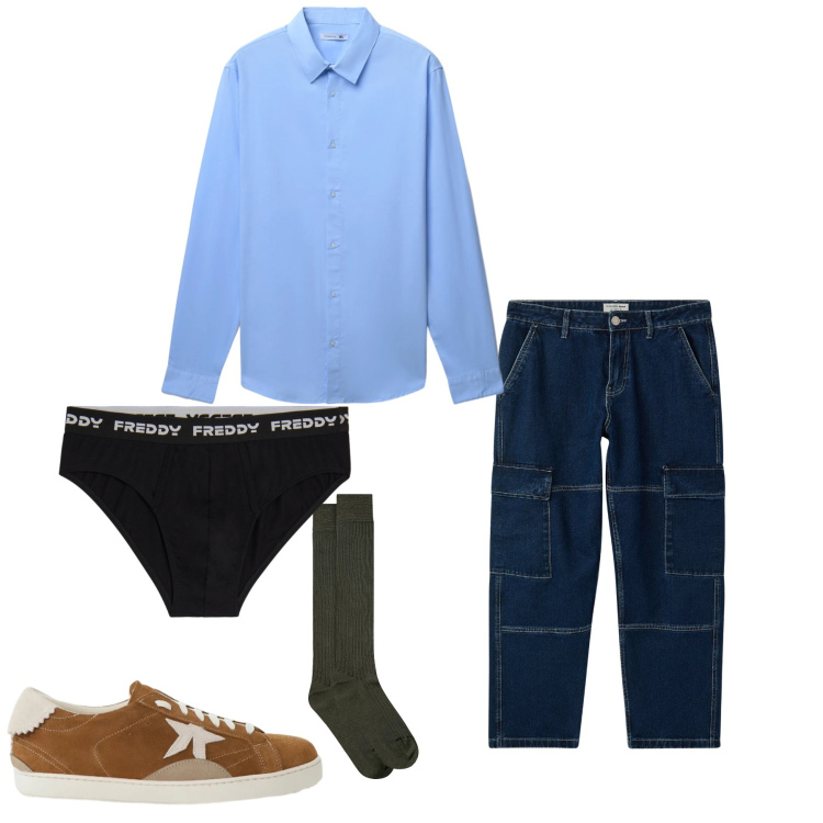 Outfit uomo - Sky Blue Precision & Cargo Flow. Stile Trendy per Tutti i giorni. Abbinamento con sneakers, jeans, camicie, slip, calzini.