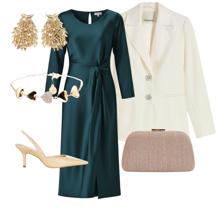 Outfit donna - Elegance. Stile Bon Ton per Cerimonia. Abbinamento con blazer, orecchini, braccialetti, pochette, vestiti midi/longuette, décolleté.
