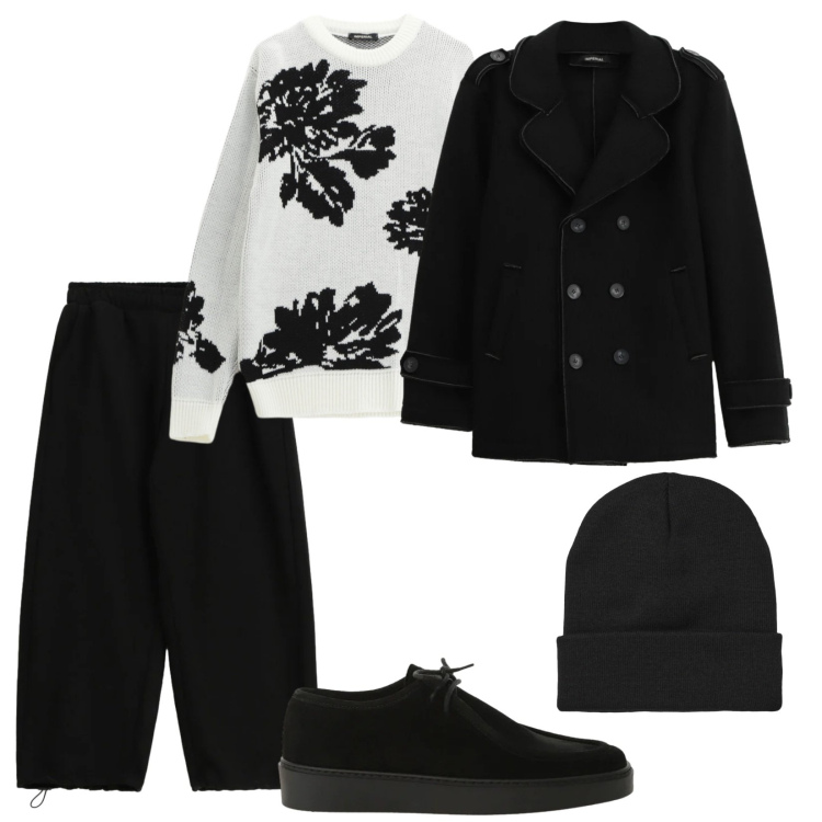 Outfit uomo - Essenziale. per Serata speciale. Abbinamento con pullovers, cappotti, scarpe stringate, pantaloni, berretti.