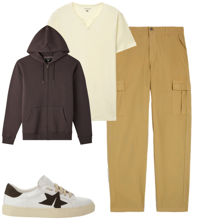 Outfit uomo - Total look #2346078. Stile Casual per Tutti i giorni. Abbinamento con sneakers, felpe con cappuccio, t-shirt, pantaloni cargo.