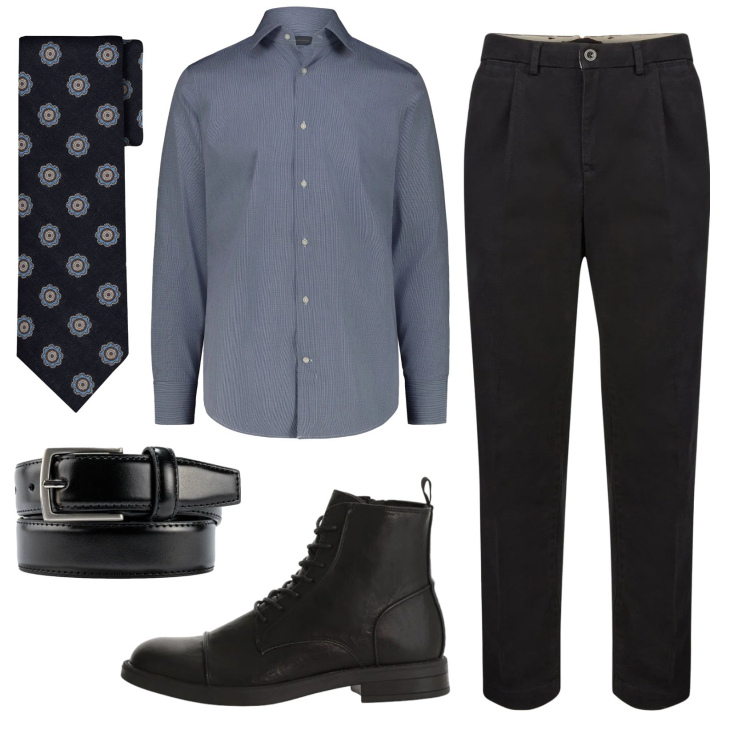 Outfit uomo - Total look #2346083. Stile Business/Elegante per Ufficio. Abbinamento con anfibi, pantaloni, cravatte, camicie, cinture.