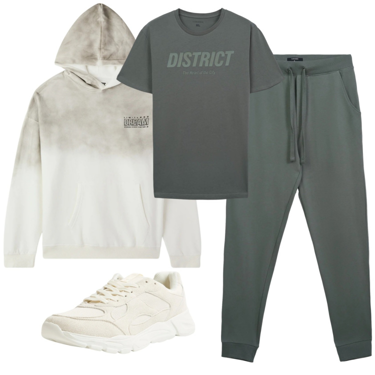 Outfit uomo - Total look #2346092. Stile Casual per Sport. Abbinamento con sneakers, felpe con cappuccio, pantaloni, t-shirt.