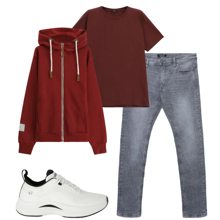 Outfit uomo - Total look #2346093. Stile Casual per Tutti i giorni. Abbinamento con t-shirt, felpe con cappuccio, jeans skinny, sneakers.