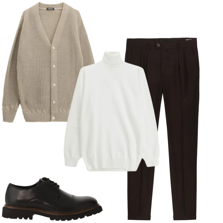 Outfit uomo - Total look #2346095. Stile Urban per Tutti i giorni. Abbinamento con cardigans, maglieria, scarpe stringate, pantaloni.