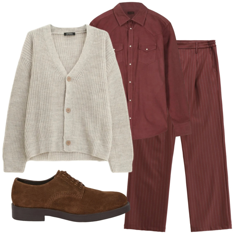 Outfit uomo - Total look #2346106. Stile Business/Elegante per Ufficio. Abbinamento con pantaloni, cardigans, scarpe stringate, camicie.