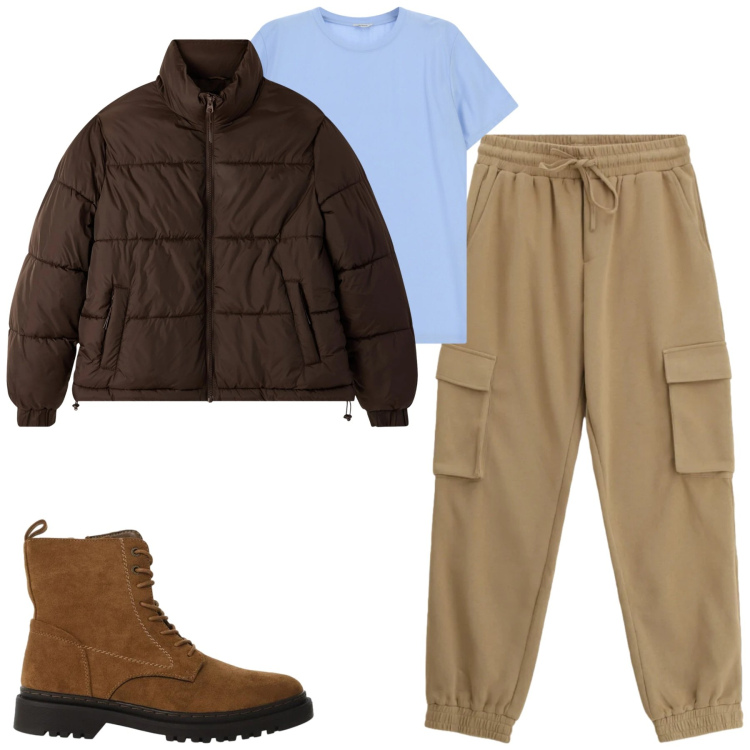 Outfit uomo - Total look #2346109. Stile Casual per Tutti i giorni. Abbinamento con pantaloni cargo, anfibi, t-shirt, bomber.