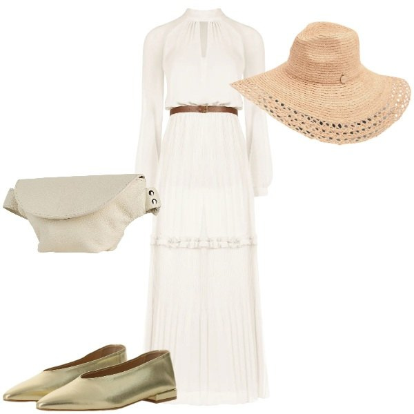 Outfit donna - Spunti per cerimonie di primavera. Stile Romantica per Cerimonia. Abbinamento con marsupi, ballerine, vestiti lunghi, cappelli.