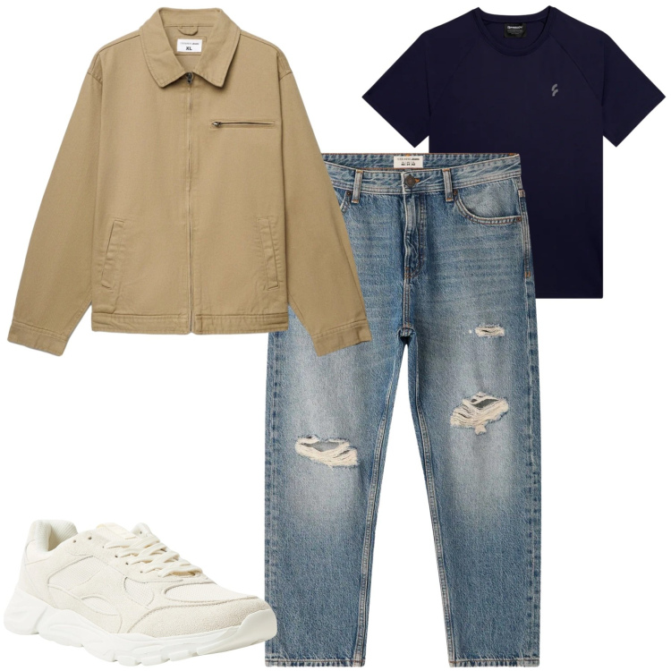 Outfit uomo - Total look #2346115. Stile Casual per Tutti i giorni. Abbinamento con sneakers, giacche, jeans strappati, t-shirt.