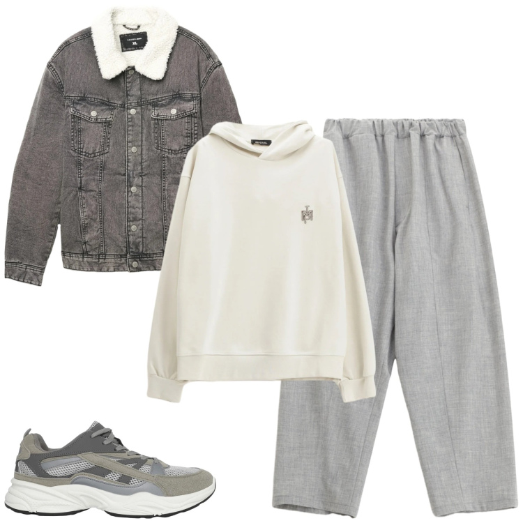 Outfit uomo - Total look #2346139. Stile Casual per Tutti i giorni. Abbinamento con sneakers, cappotti, felpe con cappuccio, pantaloni.