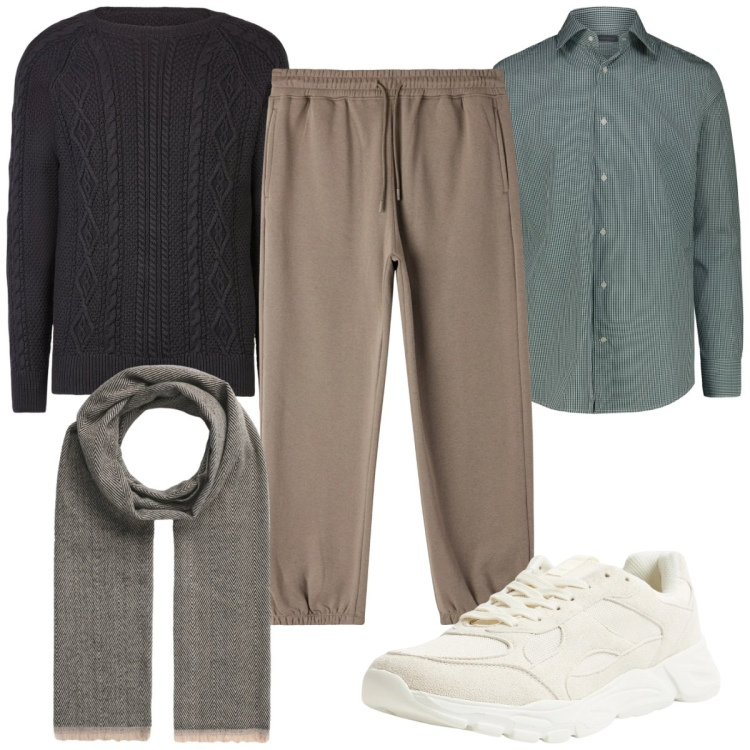 Outfit uomo - Total look #2346141. Stile Casual per Tutti i giorni. Abbinamento con sneakers, pantaloni, sciarpe, maglieria, camicie.