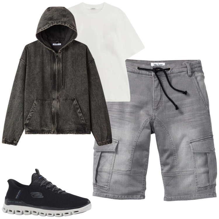 Outfit uomo - Total look #2346146. Stile Casual per Tutti i giorni. Abbinamento con bermuda, sneakers, t-shirt, giacche.