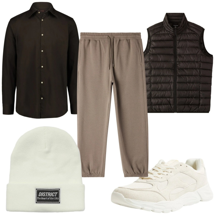 Outfit uomo - Total look #2346156. Stile Trendy per Tutti i giorni. Abbinamento con sneakers, piumini, berretti, pantaloni, camicie.