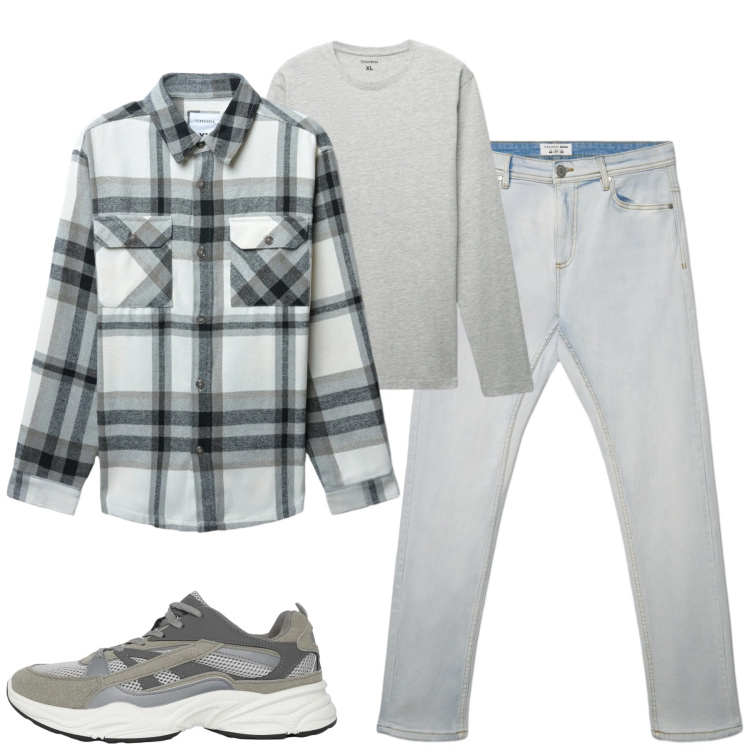 Outfit uomo - Total look #2346158. Stile Casual per Tutti i giorni. Abbinamento con jeans skinny, sneakers, cappotti, t-shirt.