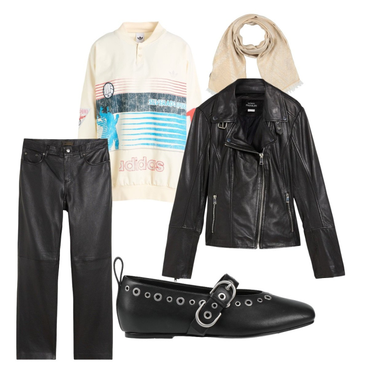 Outfit donna - Black leather curvy. Stile Rock per Scuola/Università. Abbinamento con felpe, sciarpe, ballerine, pantaloni, blazer.