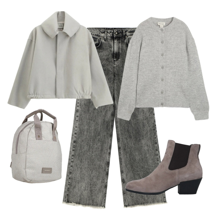 Outfit donna - Comfort e stile. Stile Casual per Scuola/Università. Abbinamento con stivaletti chelsea, zaini, cardigans, jeans, giacche.