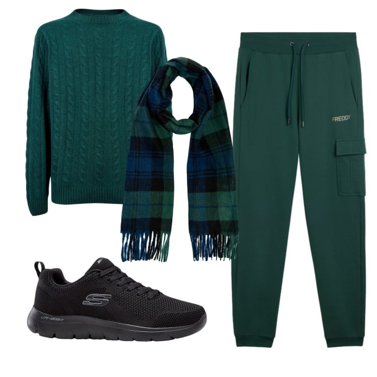 Outfit uomo - Total look #2346296. Stile Casual per Tutti i giorni. Abbinamento con sneakers, pantaloni cargo, maglieria, sciarpe.