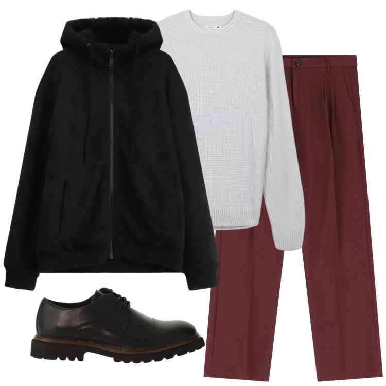 Outfit uomo - Total look #2346303. Stile Casual per Ufficio. Abbinamento con pantaloni, bomber, scarpe stringate, maglieria.