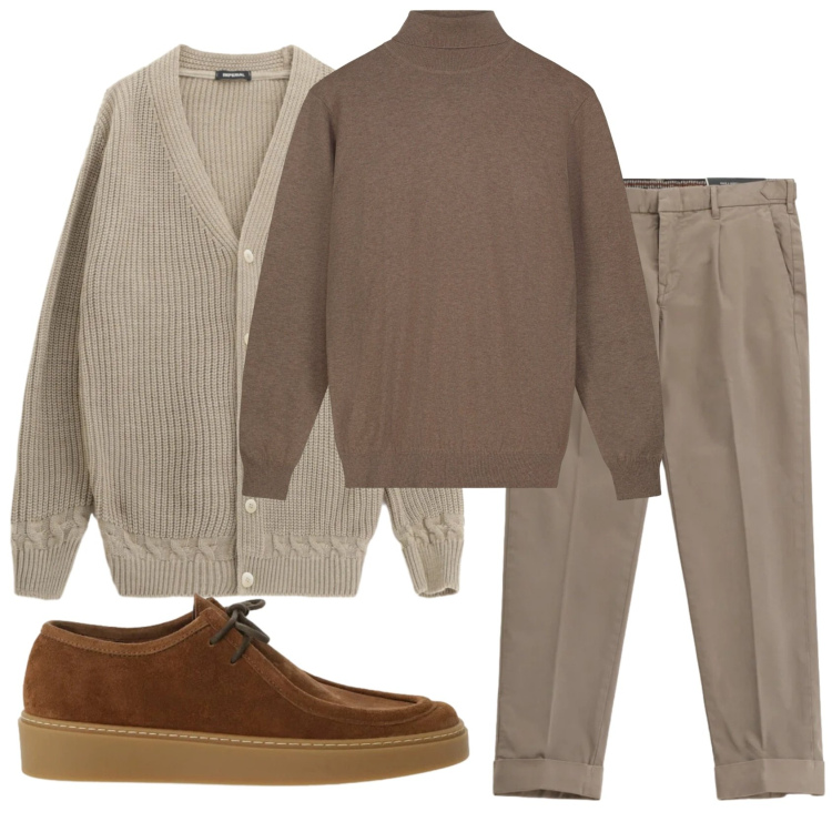 Outfit uomo - Total look #2346304. Stile Casual per Ufficio. Abbinamento con cardigans, pantaloni chino, scarpe stringate, maglieria.