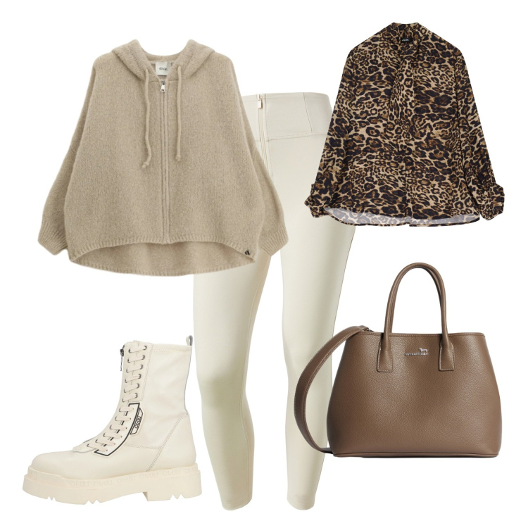 Outfit donna - Cardigan con cappuccio. Stile Urban per Tutti i giorni. Abbinamento con anfibi, borse a tracolla, camicie, cardigans, pantaloni skinny.