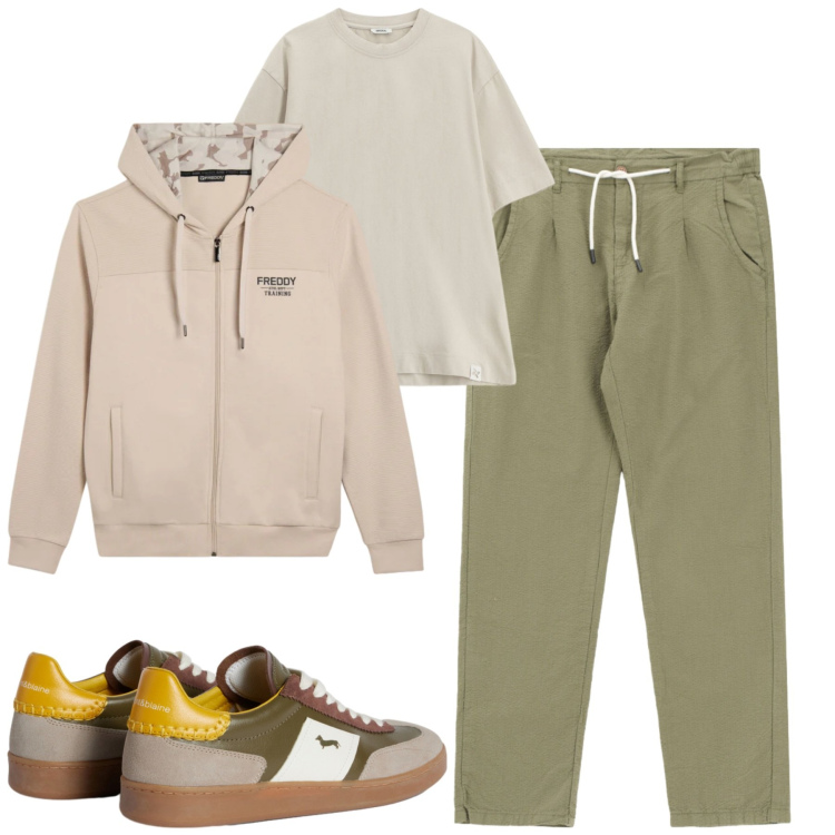 Outfit uomo - Spring. Stile Urban per Tutti i giorni. Abbinamento con sneakers, t-shirt, pantaloni, felpe con cappuccio.