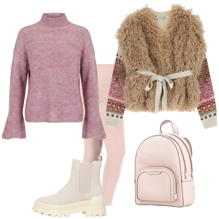 Outfit donna - Total look #2346315. Stile Trendy per Tutti i giorni. Abbinamento con stivaletti chelsea, zaini, maglieria, maglieria, pantaloni skinny.