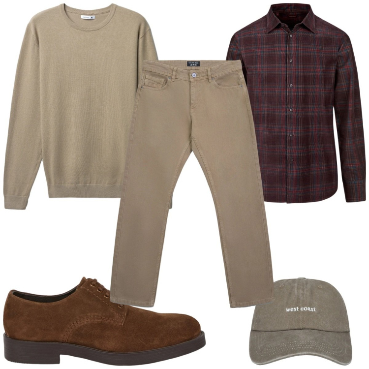 Outfit uomo - Total look #2346326. Stile Casual per Tutti i giorni. Abbinamento con cappelli con visiera, jeans, maglieria, camicie, scarpe stringate.