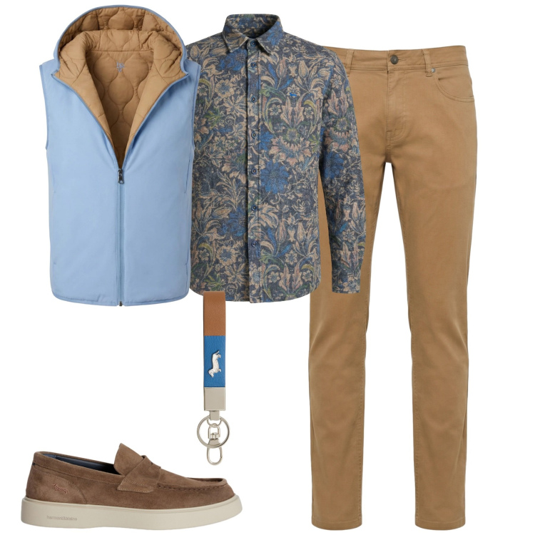 Outfit uomo - City. Stile Urban per Tutti i giorni. Abbinamento con portachiavi, scarpe stringate, pantaloni, piumini, camicie.
