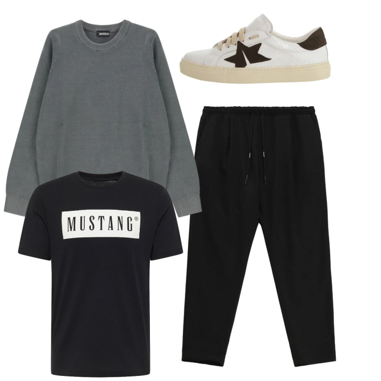 Outfit uomo - Total look #2346362. Stile Casual per Tutti i giorni. Abbinamento con t-shirt, pullovers, sneakers, pantaloni.