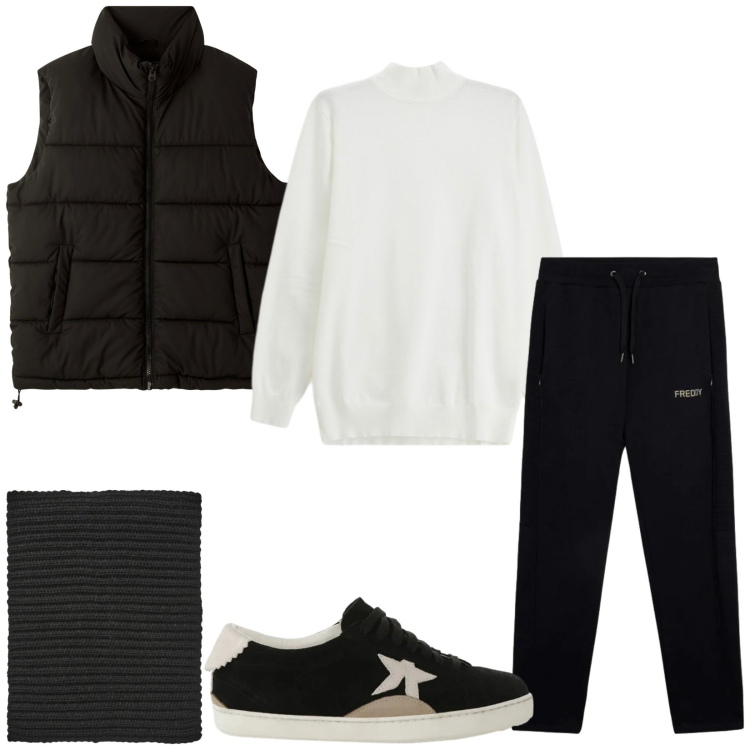 Outfit uomo - Total look #2346366. Stile Casual per Tutti i giorni. Abbinamento con maglieria, sneakers, piumini, scaldacollo, pantaloni.