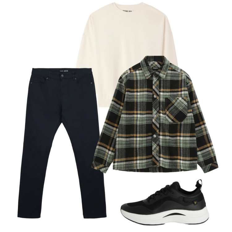 Outfit uomo - Weekend. Stile Casual per Tutti i giorni. Abbinamento con camicie, felpe, pantaloni skinny, sneakers.