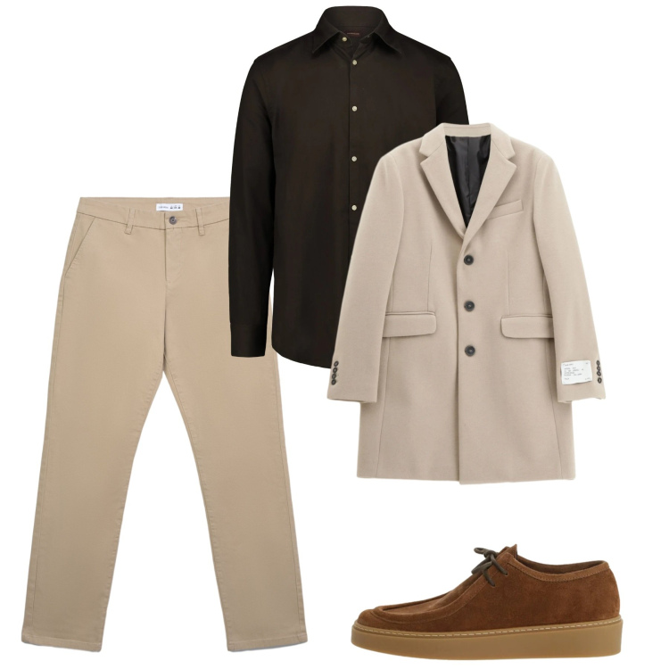 Outfit uomo - City. Stile Casual per Tutti i giorni. Abbinamento con pantaloni chino, cappotti, scarpe stringate, camicie.