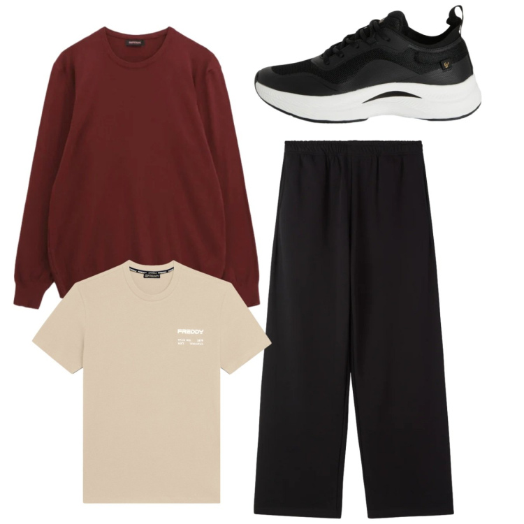 Outfit uomo - City. Stile Casual per Tutti i giorni. Abbinamento con maglieria, pantaloni, sneakers, t-shirt sportive.