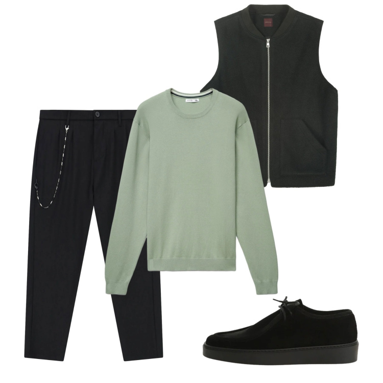 Outfit uomo - City. Stile Casual per Tutti i giorni. Abbinamento con pantaloni, scarpe stringate, maglieria, piumini.