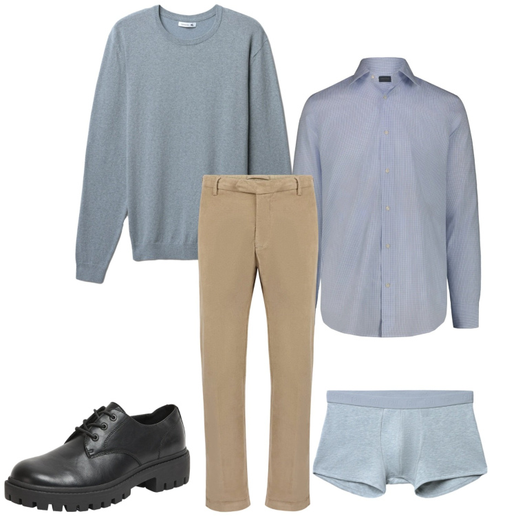 Outfit uomo - Total look #2346408. Stile Business/Elegante per Ufficio. Abbinamento con scarpe stringate, boxer, maglieria, pantaloni, camicie.