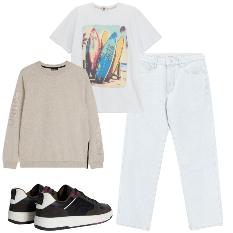 Outfit uomo - Total look #2346412. Stile Casual per Tutti i giorni. Abbinamento con sneakers, t-shirt, jeans, felpe.