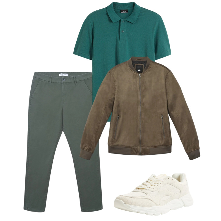 Outfit uomo - City. Stile Casual per Tutti i giorni. Abbinamento con polo, sneakers, giacche, pantaloni chino.