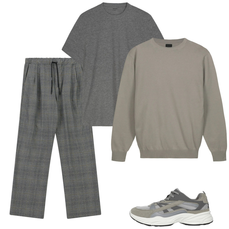 Outfit uomo - City check. Stile Casual per Tutti i giorni. Abbinamento con sneakers, pantaloni, maglieria, t-shirt.