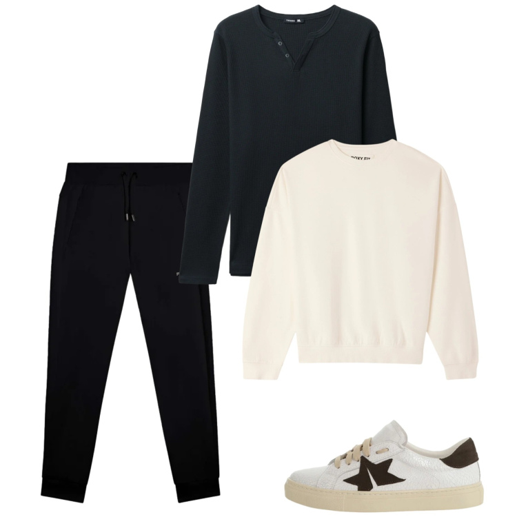 Outfit uomo - City sporty. Stile Casual per Sport. Abbinamento con felpe, t-shirt, sneakers, pantaloni.