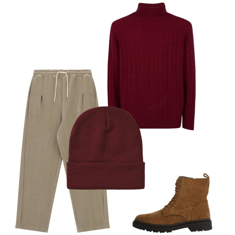 Outfit uomo - City. Stile Casual per Tutti i giorni. Abbinamento con anfibi, pantaloni, berretti, maglieria.