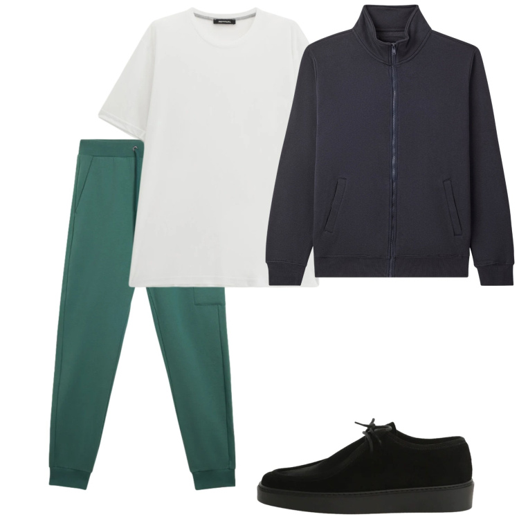 Outfit uomo - City. Stile Casual per Tutti i giorni. Abbinamento con t-shirt, scarpe stringate, giacche, pantaloni cargo.