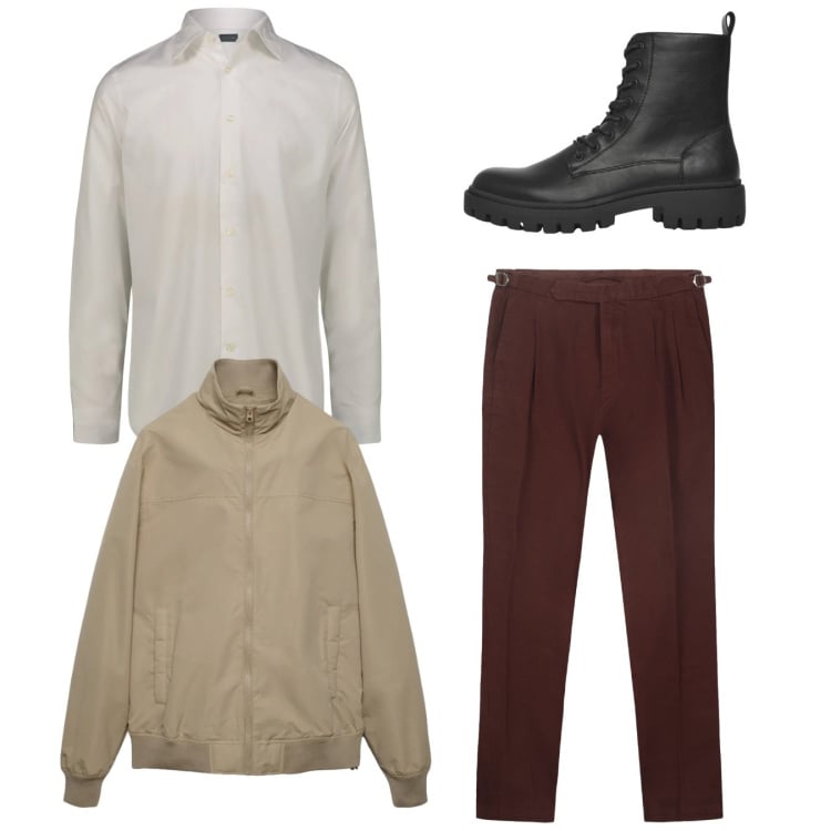 Outfit uomo - City. Stile Casual per Tutti i giorni. Abbinamento con anfibi, bomber, camicie, pantaloni.