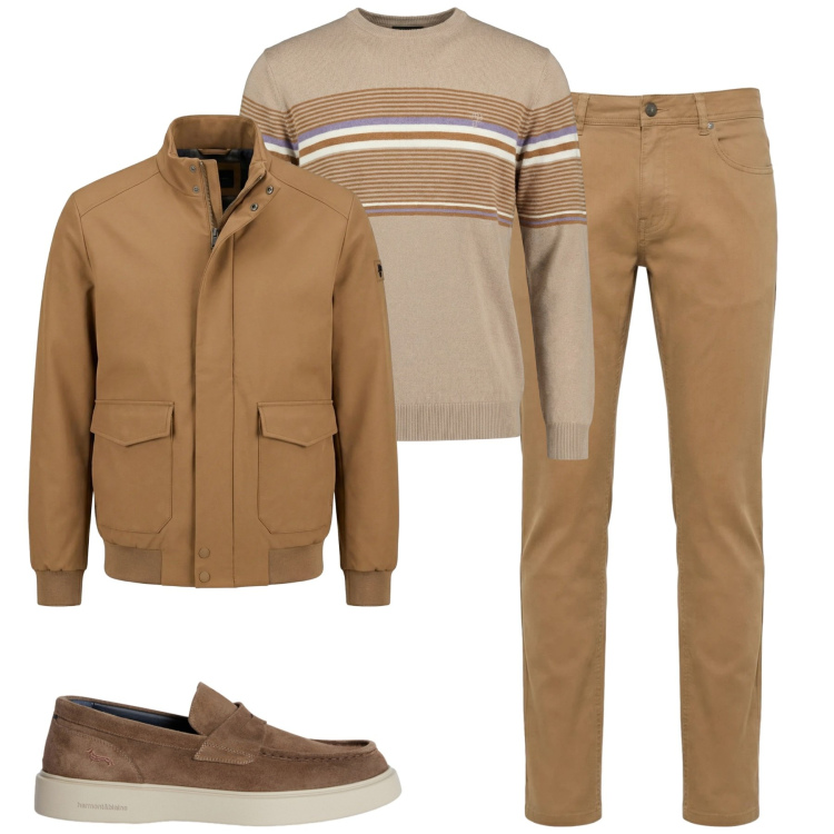 Outfit uomo - City. Stile Urban per Tutti i giorni. Abbinamento con scarpe stringate, pantaloni, maglieria, bomber.