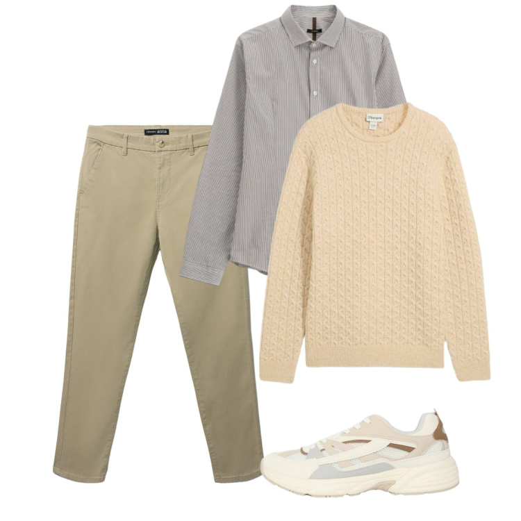 Outfit uomo - City. Stile Casual per Tutti i giorni. Abbinamento con maglieria, camicie, pantaloni chino, sneakers.